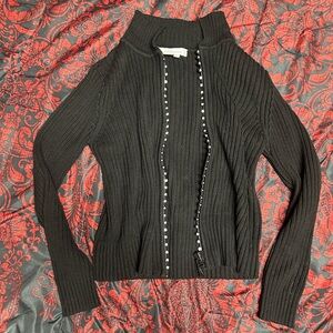 Ribbed Cardigan with Rhinestone Zipper ✨
